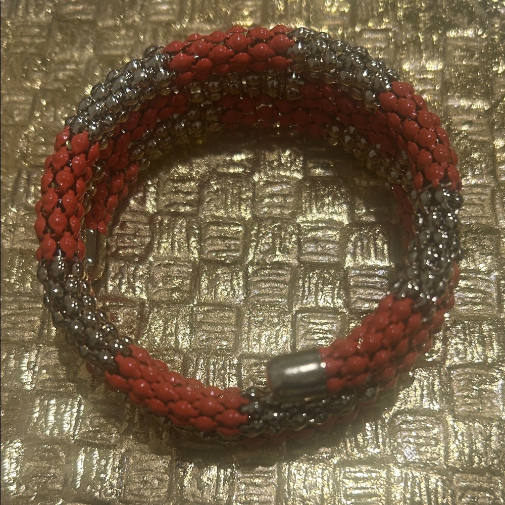 Women’s Elegant Coral /Orange and Silver Beaded Wrap Around Bracelet